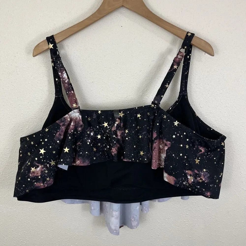Torrid Star Celestial Wireless V Flounce Bikini Top Plus Size 6 6X